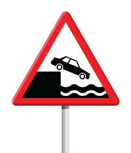 Triangle Warning Traffic Sign, Car Falls Of The Cliff 