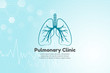 Vector illustration of lungs for pulmonary clinic. Blue medical background with structure molecule and heart beat