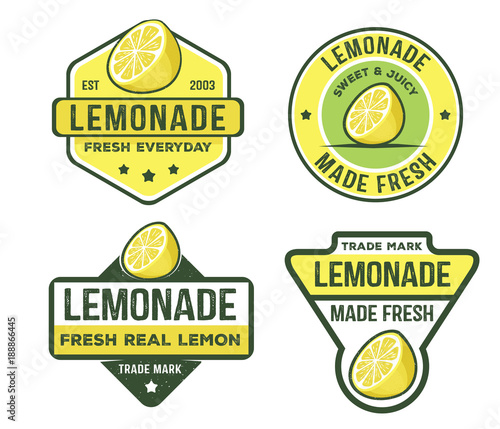 Fotografía vector design badge, label, logo pack of lemonade beverage, lemon syrup, lemon j