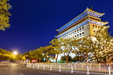 Sticker - Zhengyang Gate at night. Zheng Yang Men Jian Lou. Located in Qianmen Street, Beijing, China.