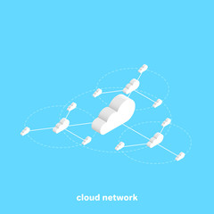 Wall Mural - network of clouds on a blue background, isometric image