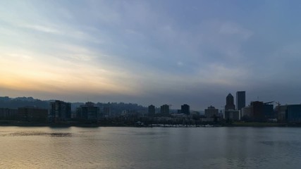 Wall Mural - Ultra High definition timelapse movie of moving clouds and sky over Portland Oregon downtown city skyline along Willamette River from sunset into dusk and evening blue hour 3840x2160 UHD