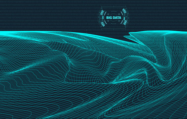 Wall Mural - computer generated binary code landscape on black background . big data . binary code . wireframe la