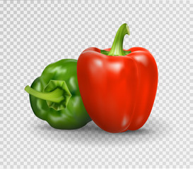 Vector realistic illustration of sweet pepper. 3d Vegetables red and green on a transparent background