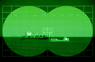 Wall Mural - Tanker on sea through night vision