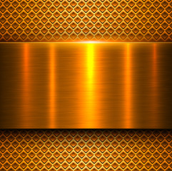 Sticker - Metal background, orange gold polished metallic texture banner