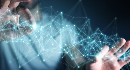 Fototapete - Businessman using flying network connection 3D rendering