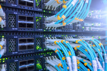 Wall Mural - fiber optical connector interface. fiber cable serve with technology style against fiber optic backg