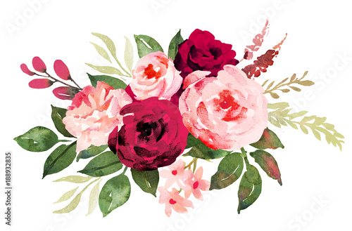 Flower Bouquet With Red And Pink Roses Watercolor Hand Painted Illustration Buy This Stock Illustration And Explore Similar Illustrations At Adobe Stock Adobe Stock