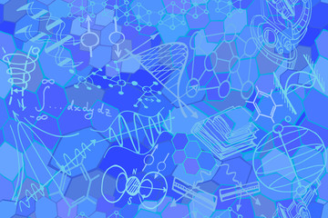 Wall Mural - vector seamless pattern with sketch elements related to science. physics or chemistry abstract blue 