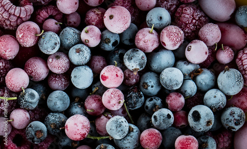 Fotografia  frozen berries, black currant, red currant, raspberry, blueberry