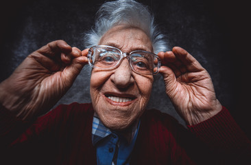 Grandmother portrait set in the studio. Concepts about seniority