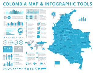  Colombia Map - Info Graphic Vector Illustration