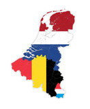 Fototapeta  - Map of BeNeLux countries with rivers and lakes in colors of the national flags. Map consists of separate maps of Belgium, Netherlands and Luxembourg that can be used separately.