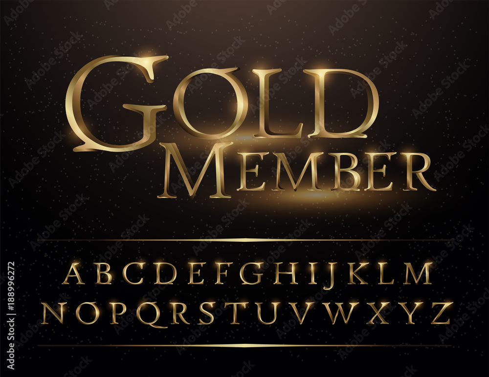 Set of Elegant Gold Colored Metal Chrome alphabet font. Typography ...