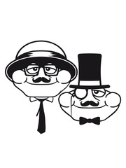 team paar 2 freunde kopf gesicht sir herr gentlemen mustache schnurrbart zylinder hut monokel brille reich lustig glücklich sitzend frosch klein süß niedlich quak comic cartoon clipart