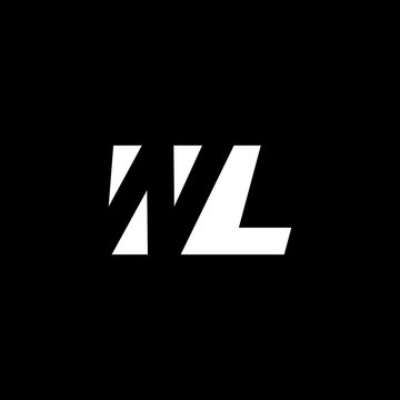 Initial letter WL, negative space logo, white on black background