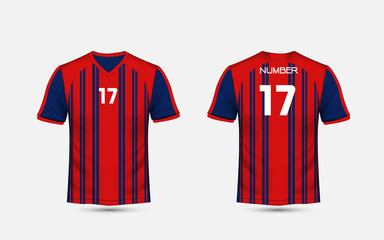 Red and blue stripe pattern sport football kits, jersey, t-shirt design template