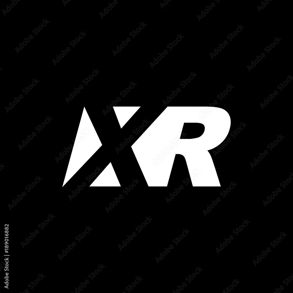 Initial letter XR, negative space logo, white on black background Stock ...