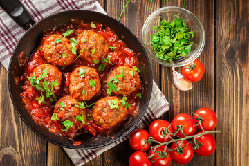 Canvas Print - Pork meatballs with spicy tomato sauce