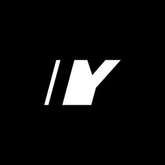 Initial letter IY, negative space logo, white on black background