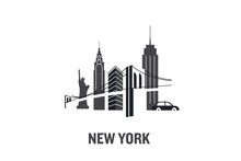 Illustration Made With Icons Of Most Important Buildings In New York. Flat Vector Design.