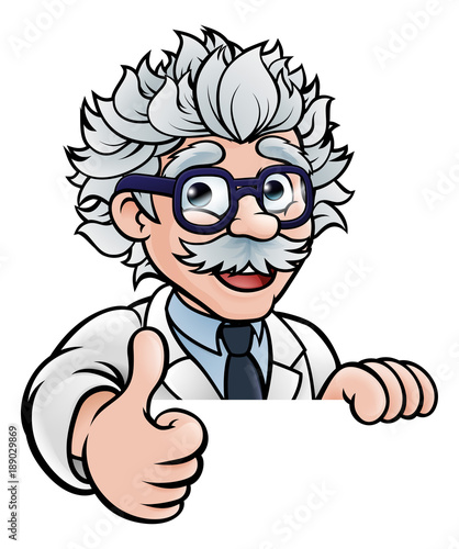 Scientist Cartoon Character Sign Thumbs Up Tableau sur Toile