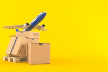 Poster - Packages on palette with airplane