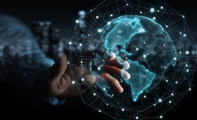 Fototapete - Businessman using USA world map interface 3D rendering