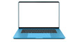 Blue laptop with blank screen isolated on white background. Whole in focus. High detailed.
