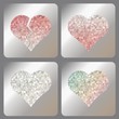 Broken, red, silver or diamond and rainbow iridescent heart with holographic effect. Set abstract labels with iridescent holograms on matallic foil.