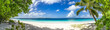 canvas print picture - großes Panorama von Sand, Meer und Palmen