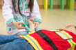 © weedezign - Two kid dress up to fireman and doctor at roll play classroom,Kindergarten preschool education concept