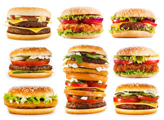 Wall Mural - various hamburgers isolated on white background