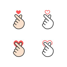 Icon Of Hand Making Small Heart, I Love You Or Mini Heart Sign Isolated On White Background, Vector Illustration
