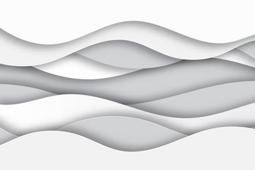 Wall Mural - modern paper art cartoon abstract white and gray water waves. realistic trendy craft style. origami 