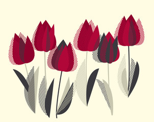Wall Mural - decorative tulip flower vector illustration in retro colors. red and gray vintage palette pattern.
