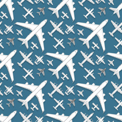 Poster - Airplane seamless pattern background vector illustration top view plane and aircraft transportation travel way design journey object.