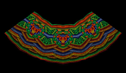 traditional embroidery clothes decoration. national korean fashion neck border colorful ethnic asian