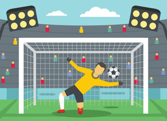 Canvas Print - Soccer goalkeeper on stadium concept. Flat illustration of soccer goalkeeper on stadium vector banner horizontal concept for web