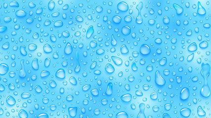 Wall Mural - Background of water drops of different shapes with shadows in light blue colors