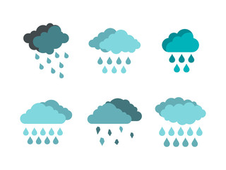 Wall Mural - rain cloud icon set, flat style