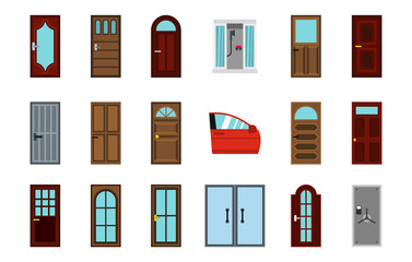 Wall Mural - Door icon set, flat style