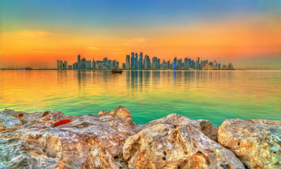 Sticker - Skyline of Doha at sunset. The capital of Qatar