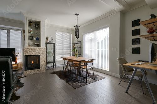 Luxury Dining Room Fireplace And A Small Office Interior