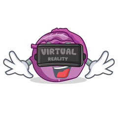 Poster - With virtual reility red cabbage mascot cartoon