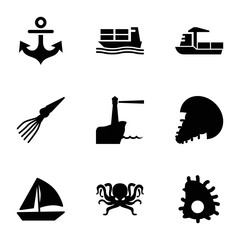 Wall Mural - Marine icons. set of 9 editable filled marine icons