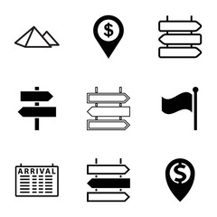 Poster - Destination icons. set of 9 editable filled and outline destination icons