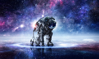 Wall Mural - astronaut starting to run. mixed media