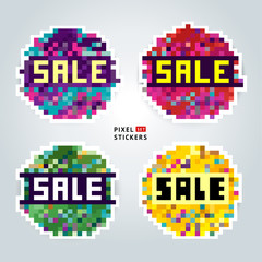 Canvas Print - A set of multicolored pixel sale stickers with a place under the text.